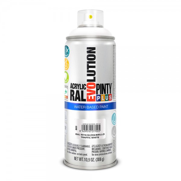 Pintura en spray pintyplus evolution water-based 520cc ral 9016 blanco tráfico